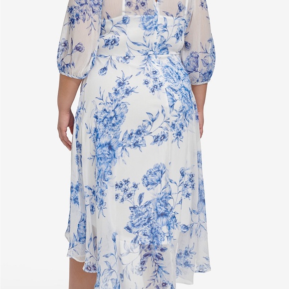 Calvin Klein Dresses & Skirts - Calvin Klein Blue and White Asymmetrical Tiered Dress faux wrap